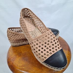 Loeffler Randall Mara Perforated Espadrille Flat Slip On Cap Toe Shoes